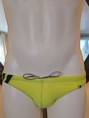 Andrew Christian Neon Yellow Swim Briefs with Black Trim